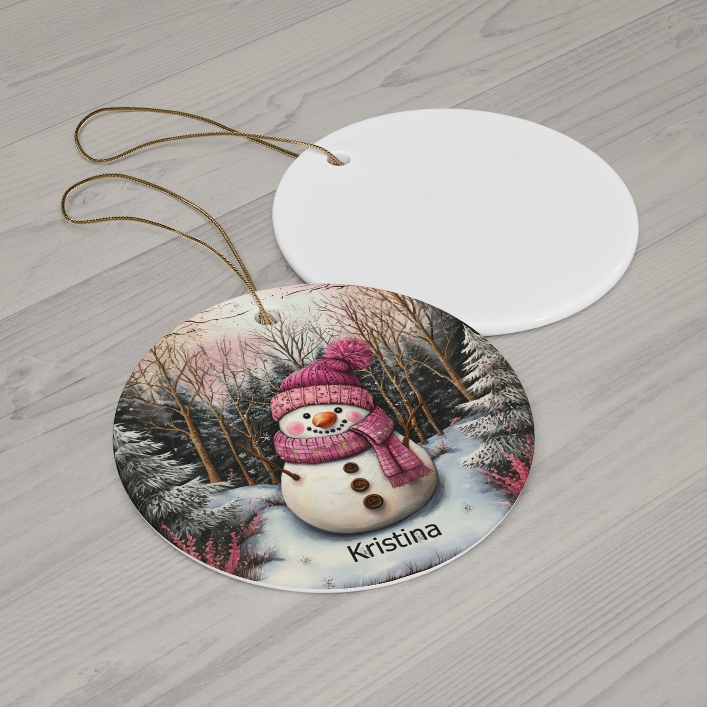 Personalized Pink Snowman Ornament