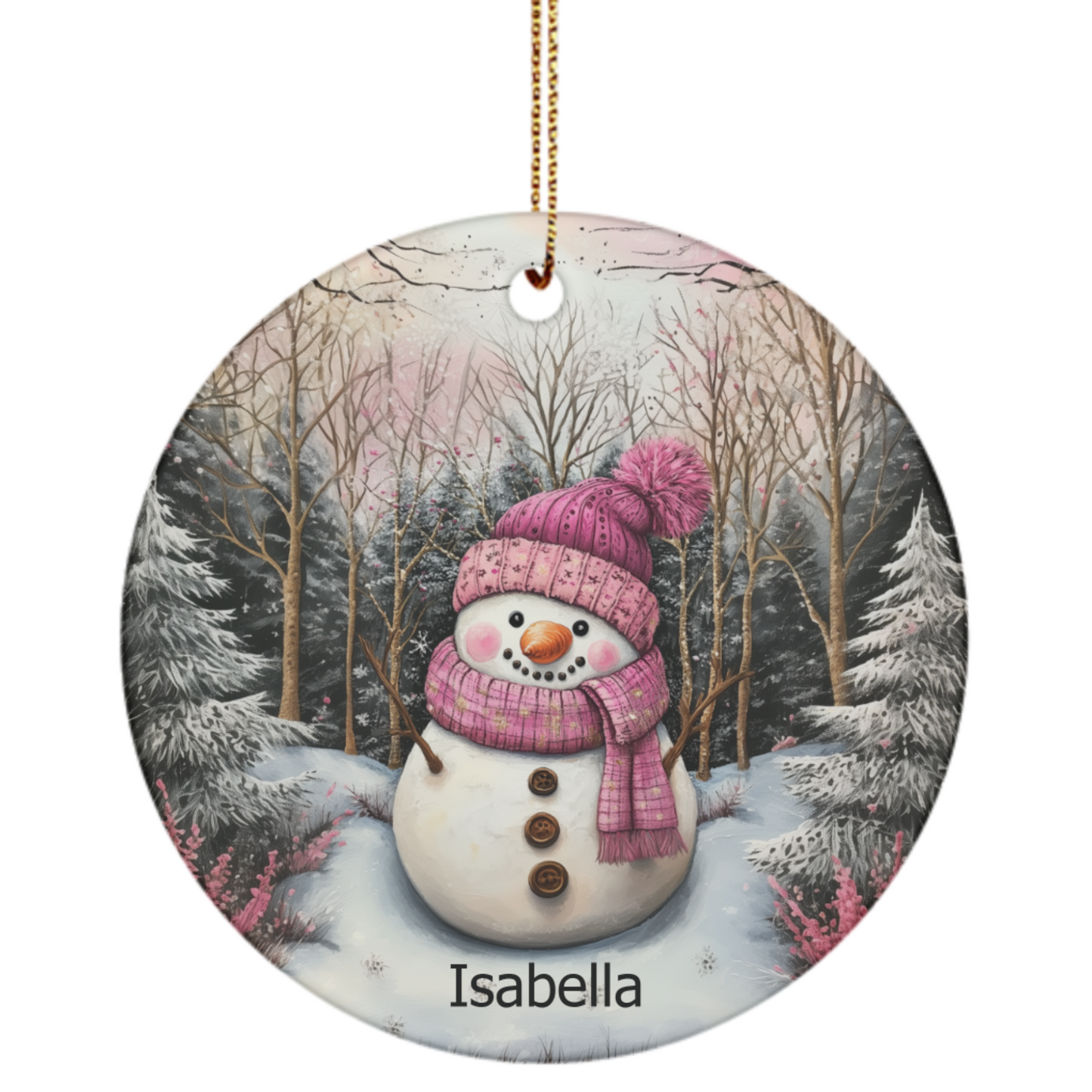 Personalized Pink Snowman Ornament