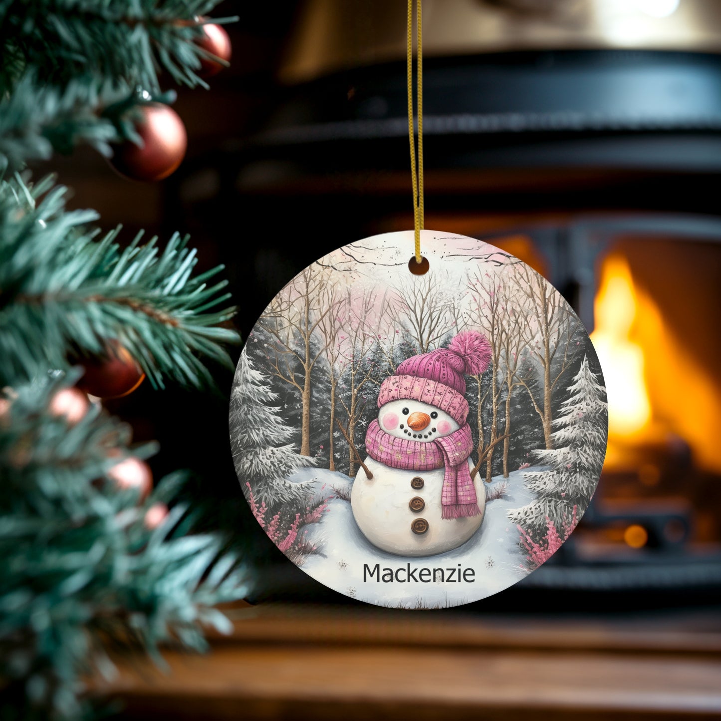 Personalized Pink Snowman Ornament