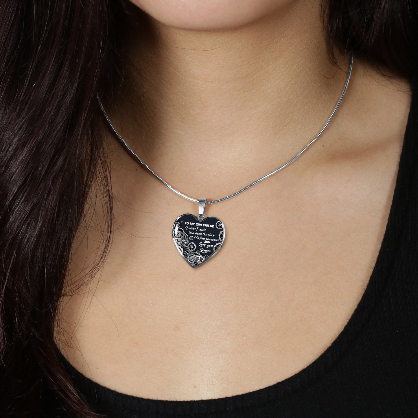 To My Girlfriend Turn Back The Clock Heart Necklace Pendant