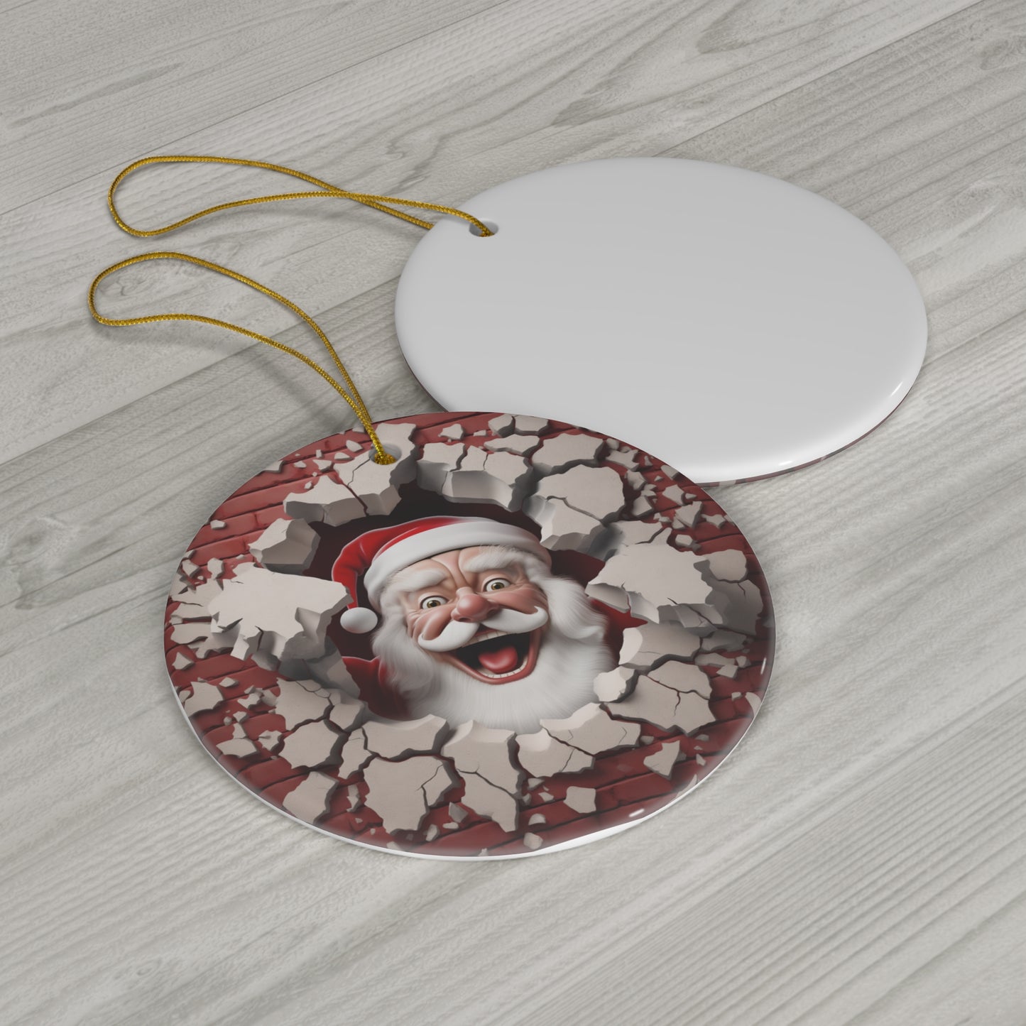 Santa Breaking Through Wall Ornament