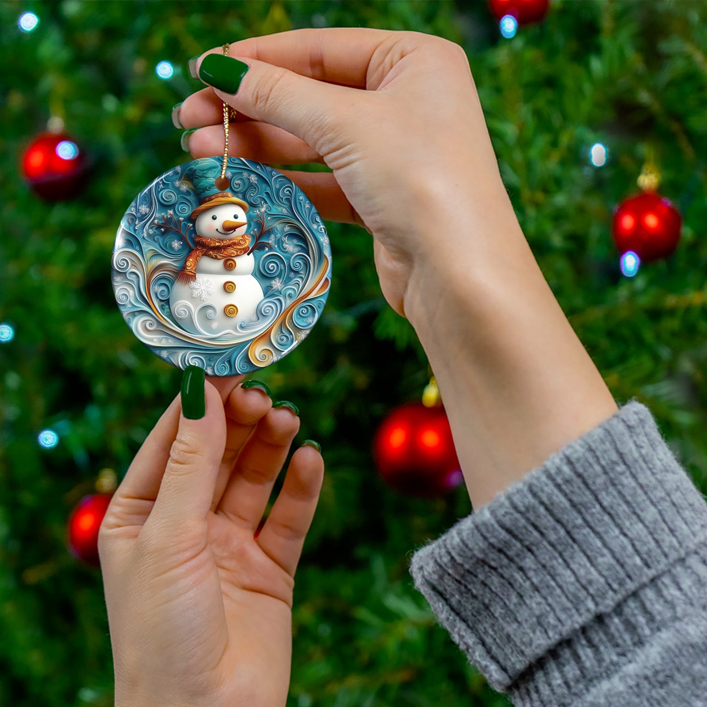 Blue Snowman Swirls Ornament