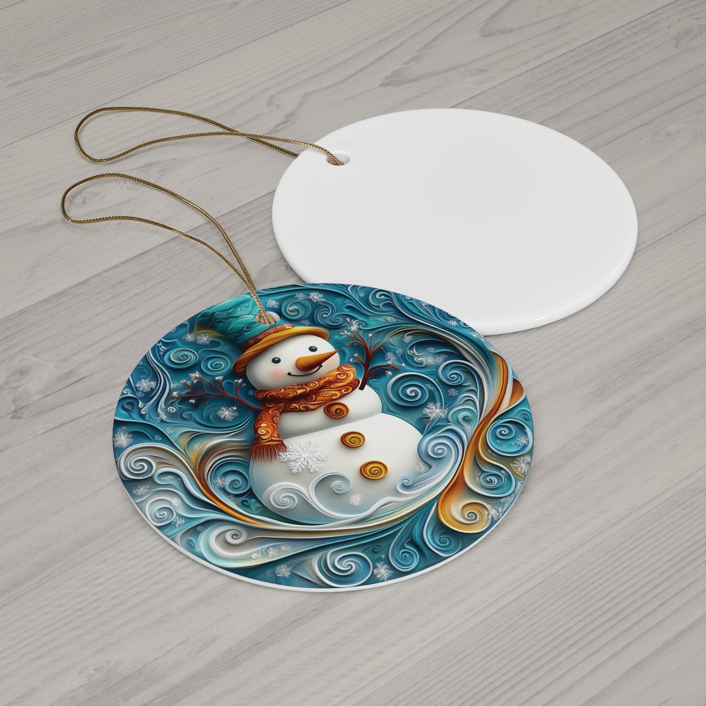 Blue Snowman Swirls Ornament