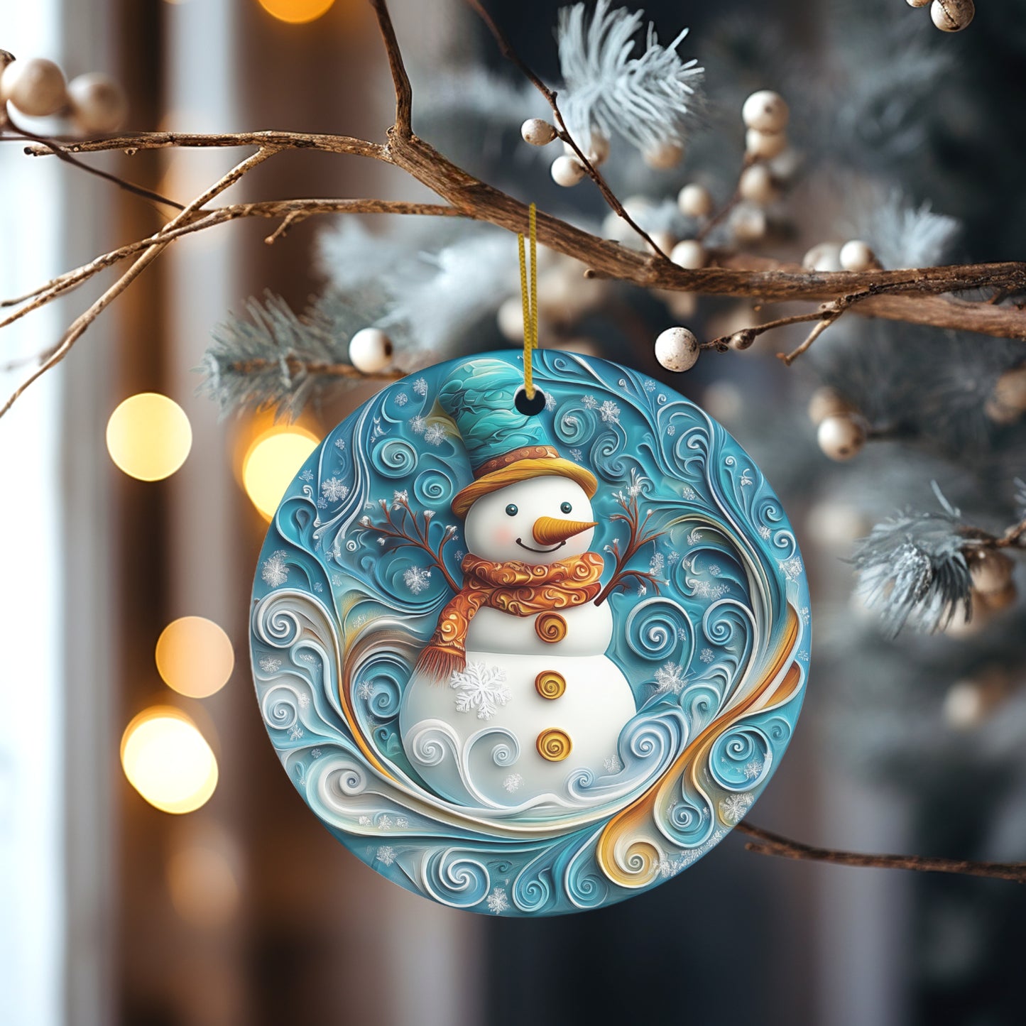 Blue Snowman Swirls Ornament