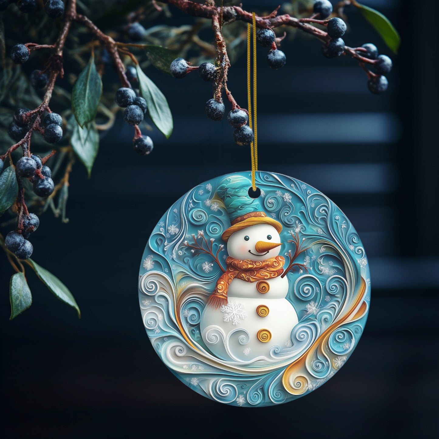 Blue Snowman Swirls Ornament