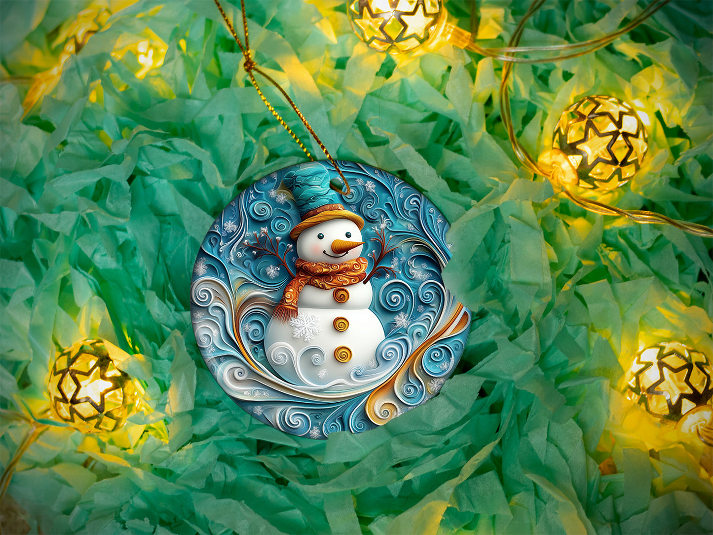 Blue Snowman Swirls Ornament