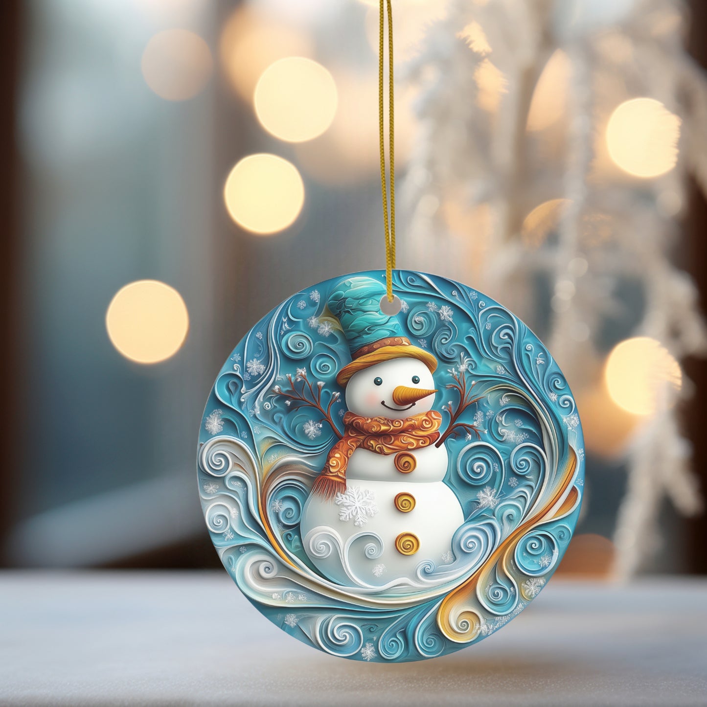 Blue Snowman Swirls Ornament