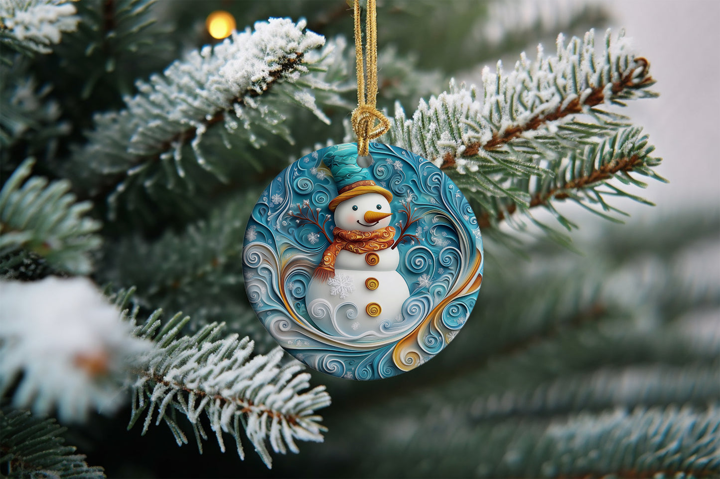 Blue Snowman Swirls Ornament