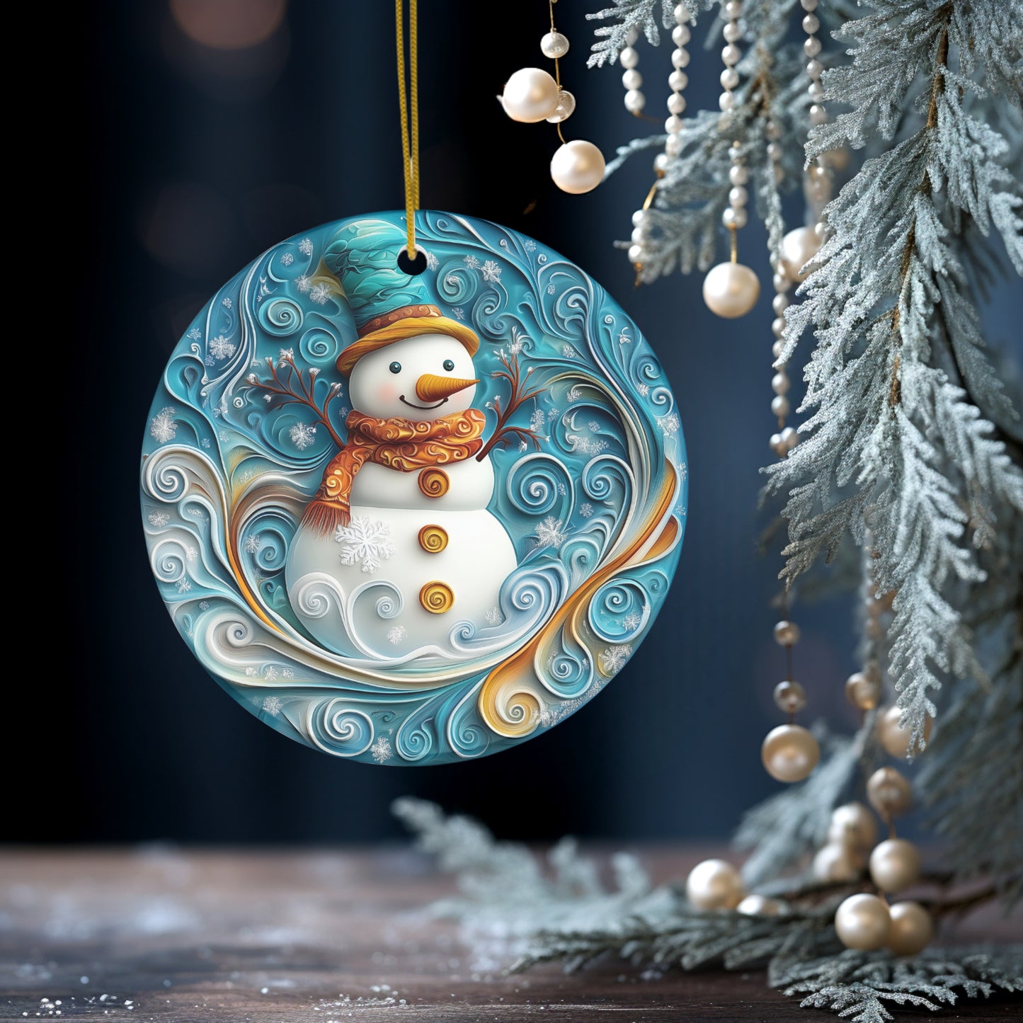 Blue Snowman Swirls Ornament