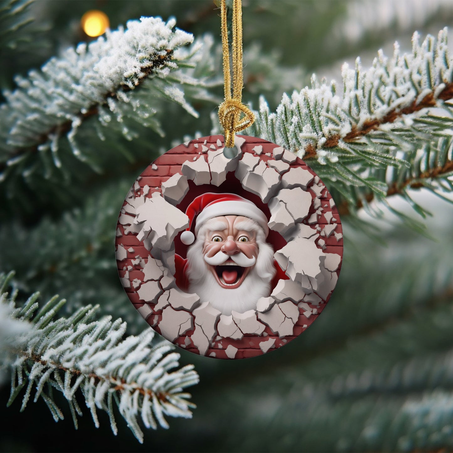 Santa Breaking Through Wall Ornament