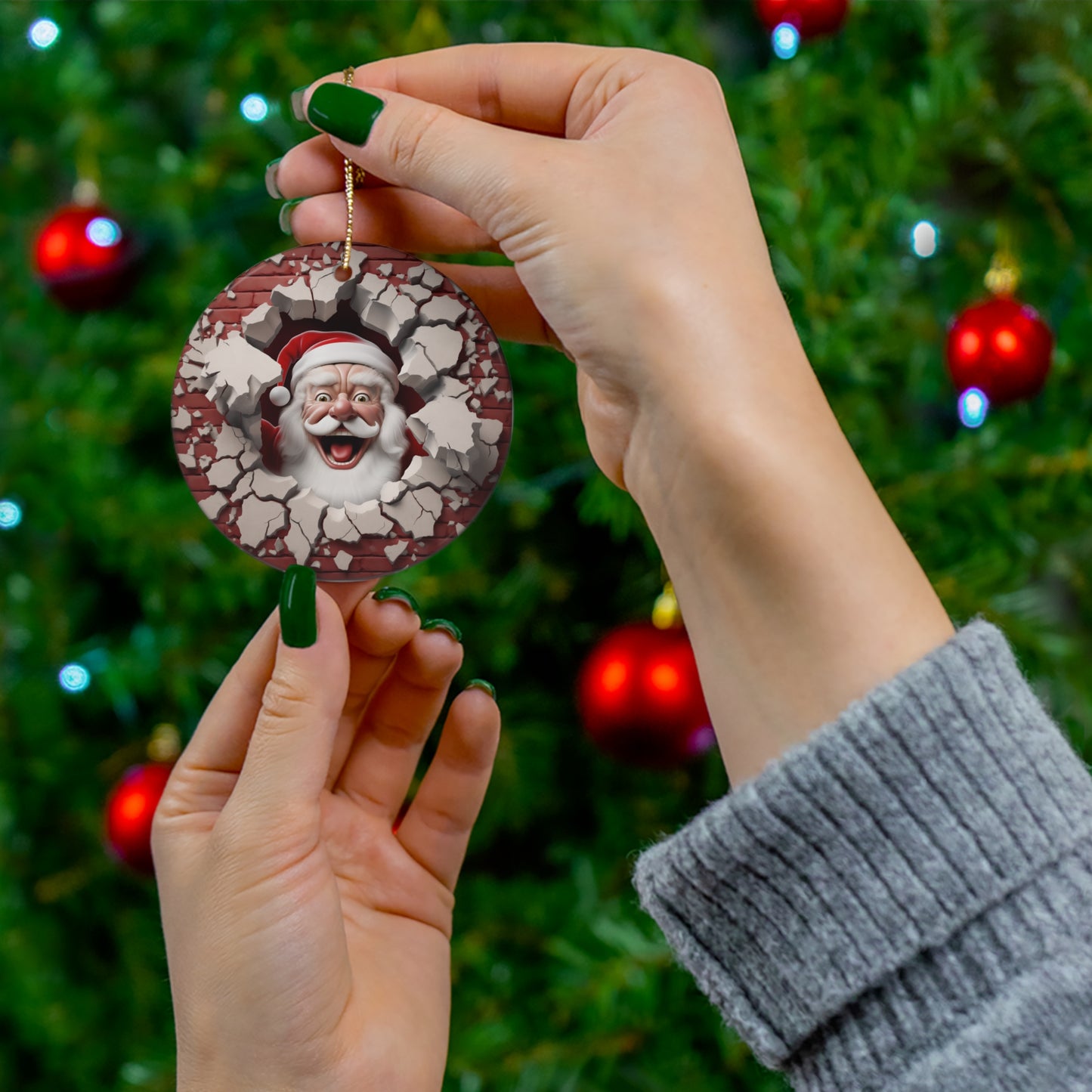 Santa Breaking Through Wall Ornament