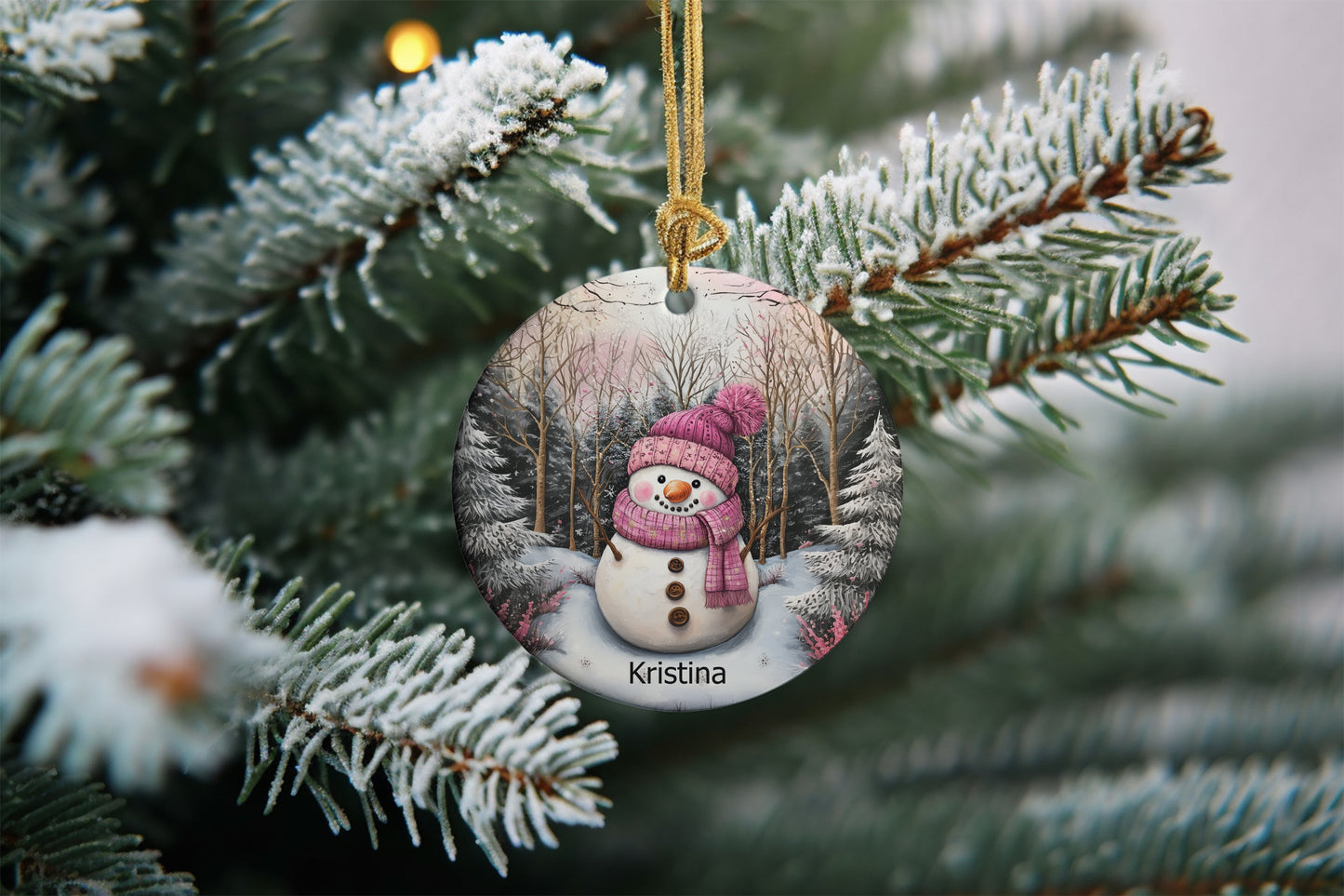 Personalized Pink Snowman Ornament