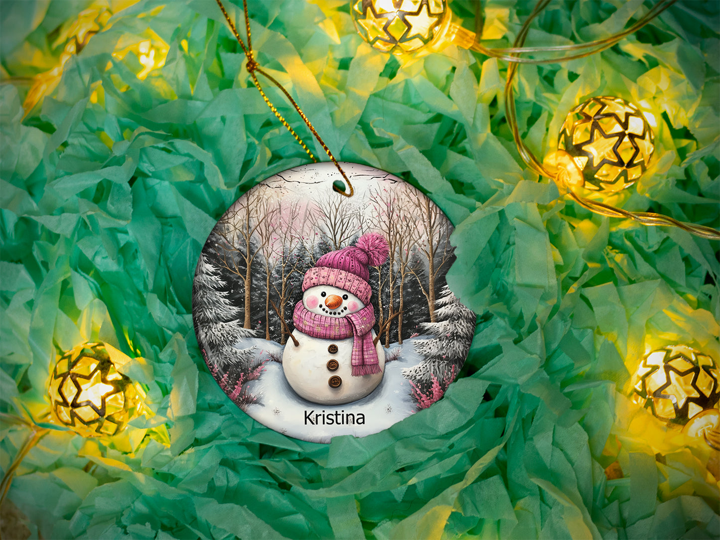 Personalized Pink Snowman Ornament