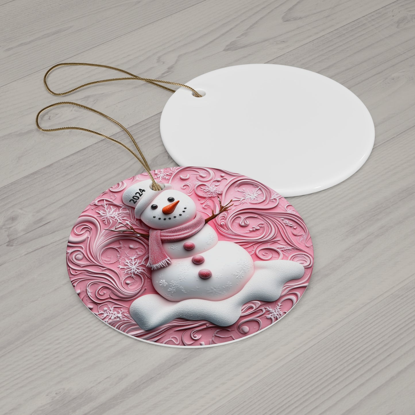 2024 Snowman Ornament Pink Swirls