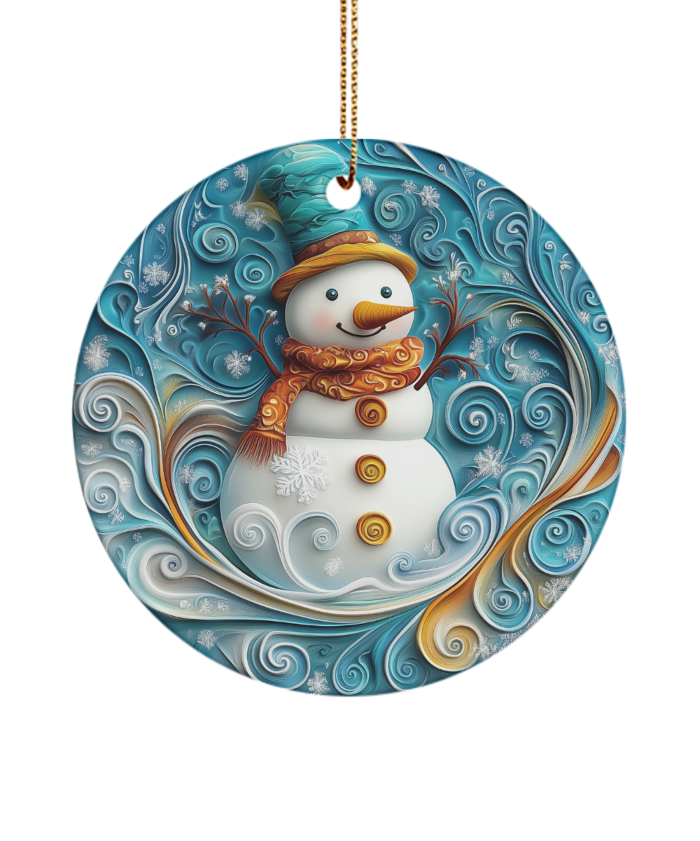 Blue Snowman Swirls Ornament