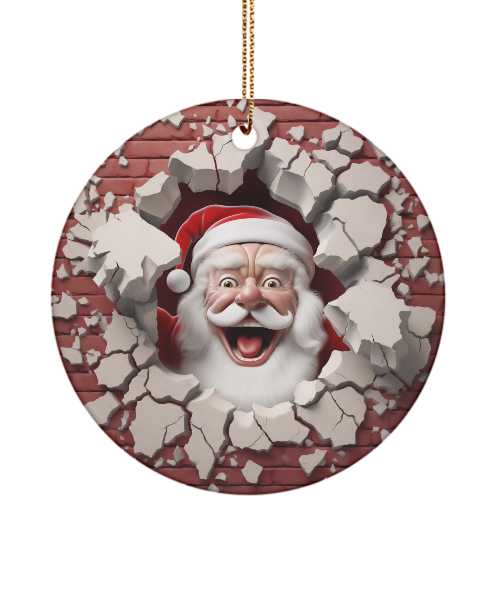 Santa Breaking Through Wall Ornament