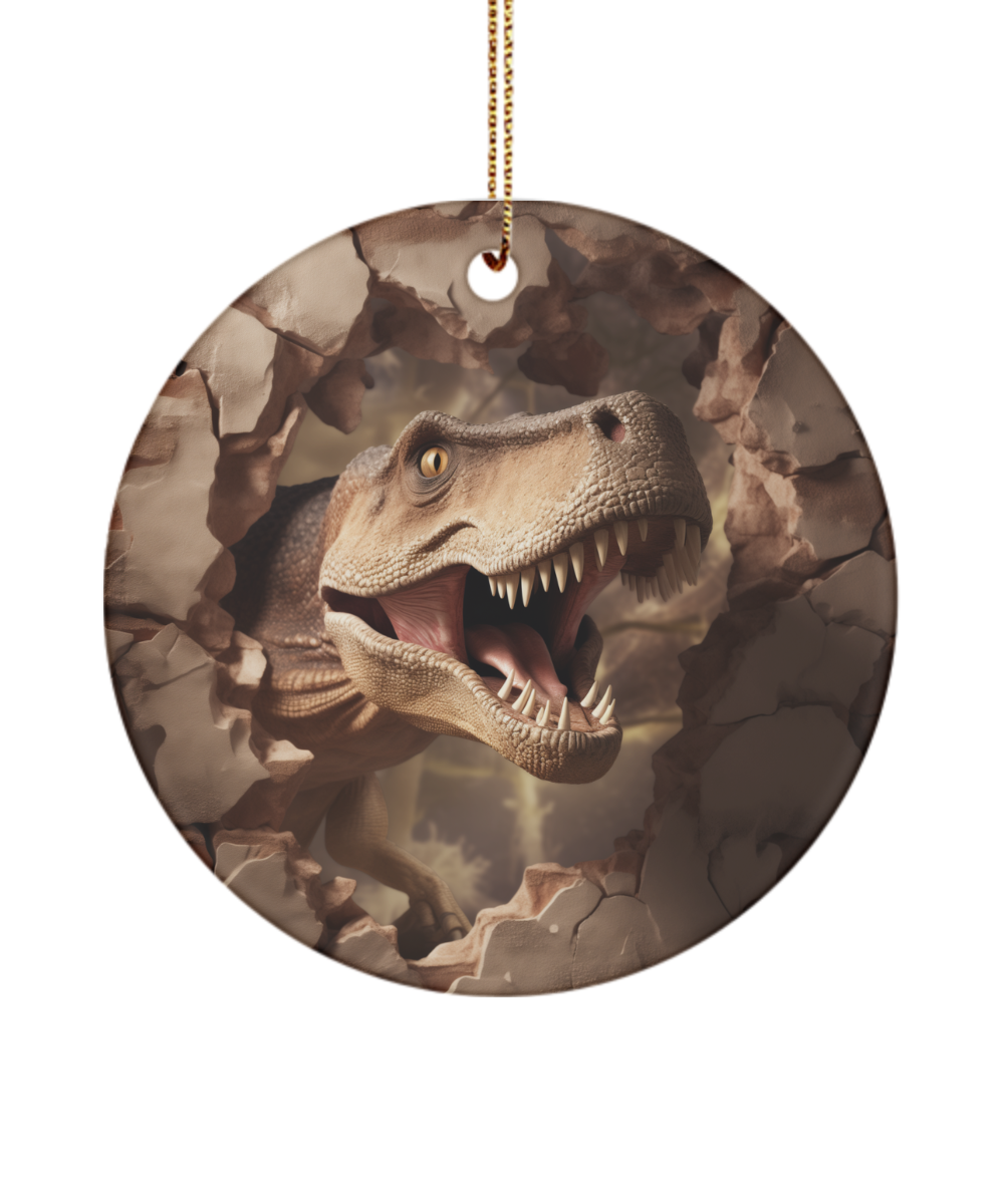 T-Rex Dinosaur Ornament Breaking Through A Wall