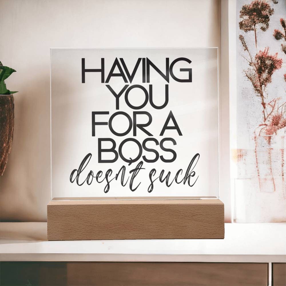 Funny Boss Gift - Having You For A Boss That Doesn't Suck Plaque