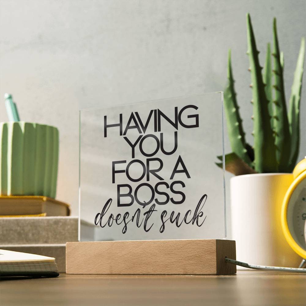 Funny Boss Gift - Having You For A Boss That Doesn't Suck Plaque