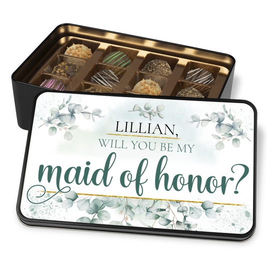 Will You Be My Maid of Honor Proposal Personalized Tin Of Chocolates Keepsake