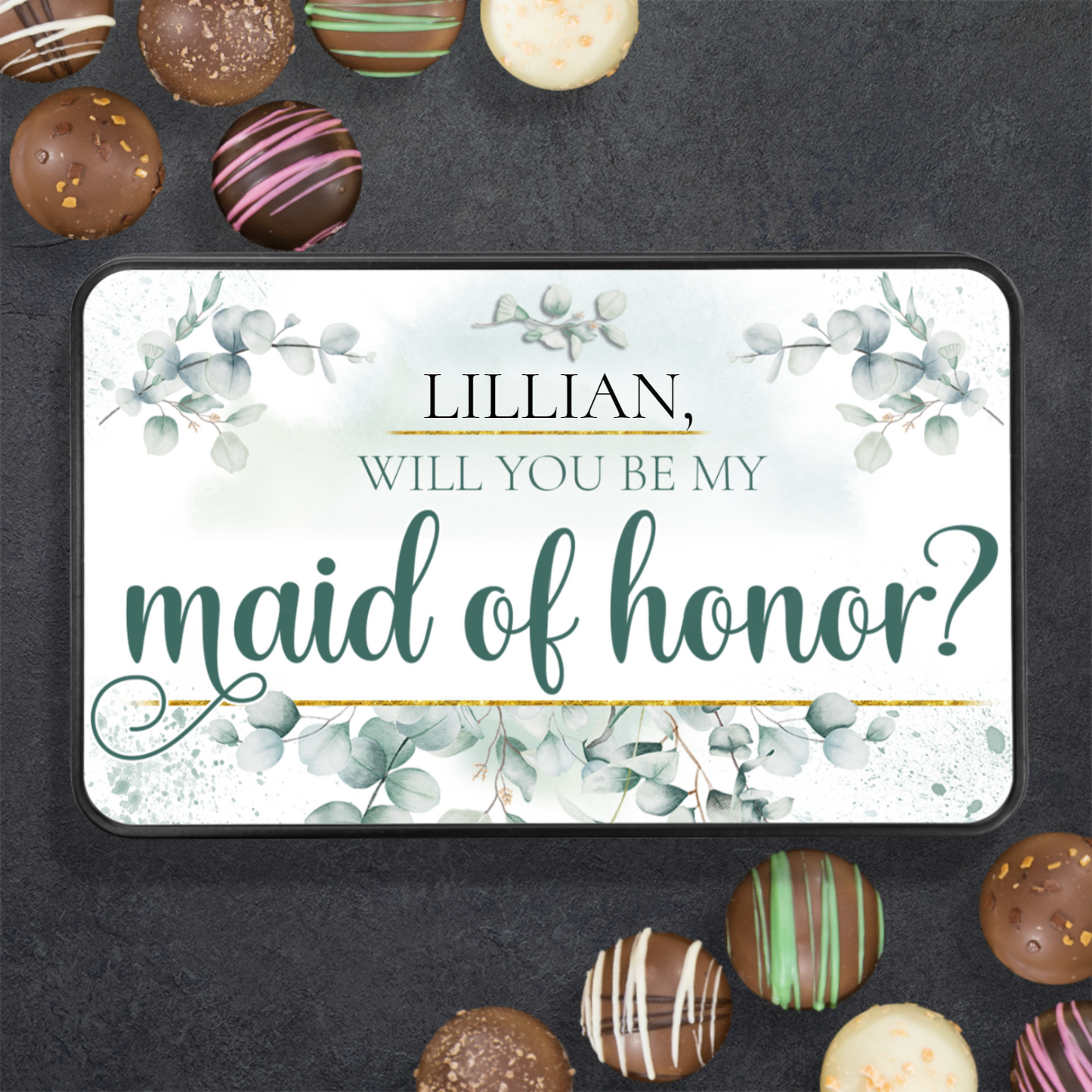 Will You Be My Maid of Honor Proposal Personalized Tin Of Chocolates Keepsake