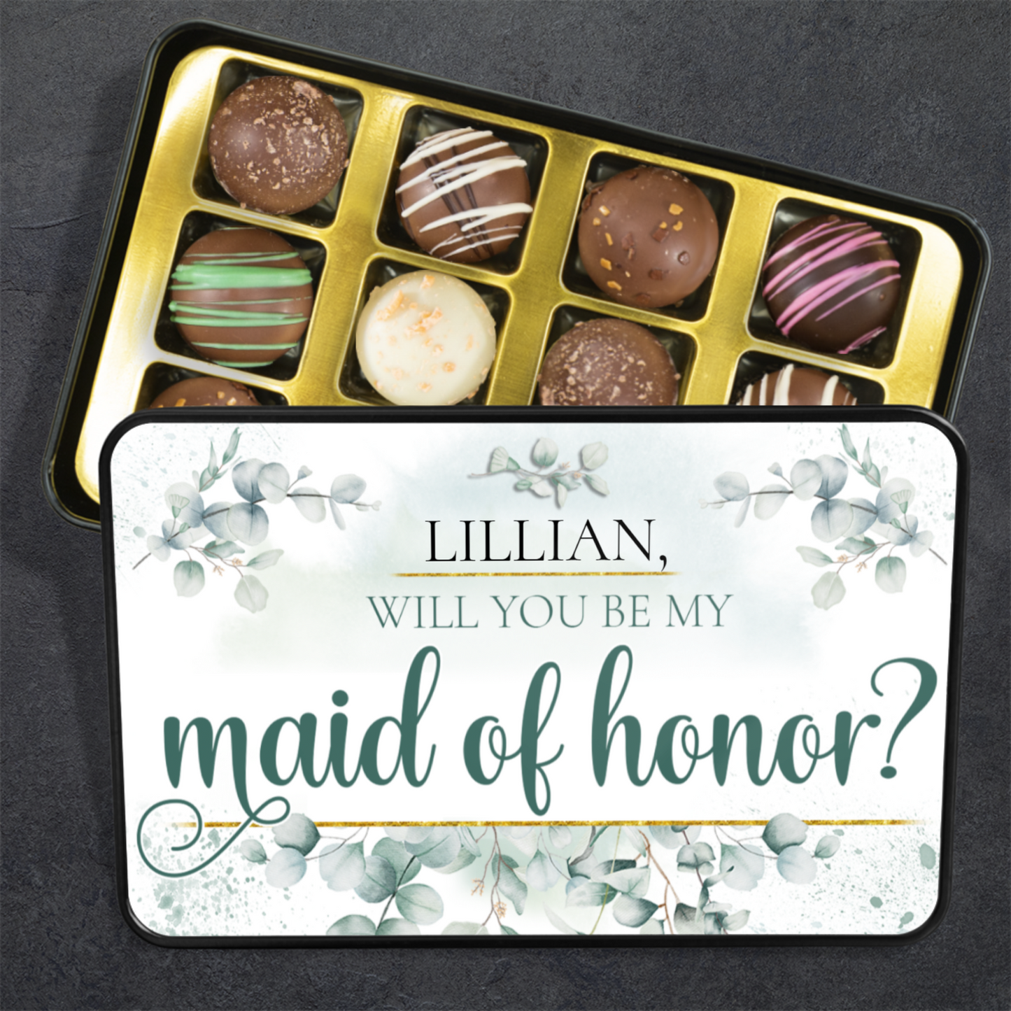 Will You Be My Maid of Honor Proposal Personalized Tin Of Chocolates Keepsake