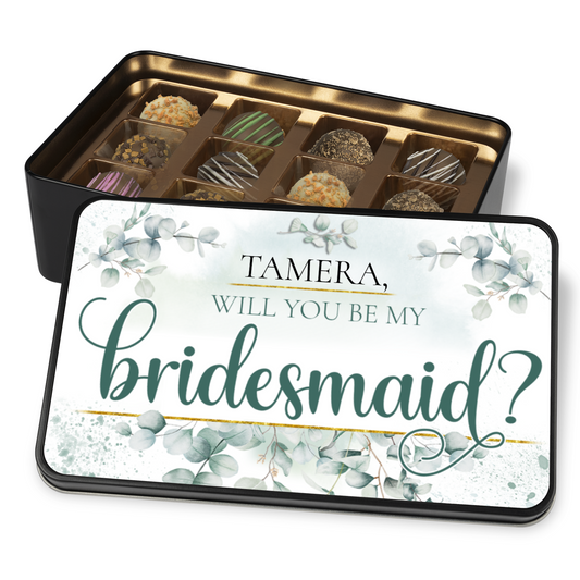 Will You Be My Bridesmaid Proposal Personalized Keepsake Tin Of Chocolates