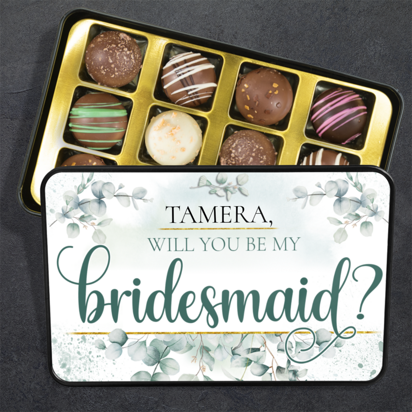 Will You Be My Bridesmaid Proposal Personalized Keepsake Tin Of Chocolates
