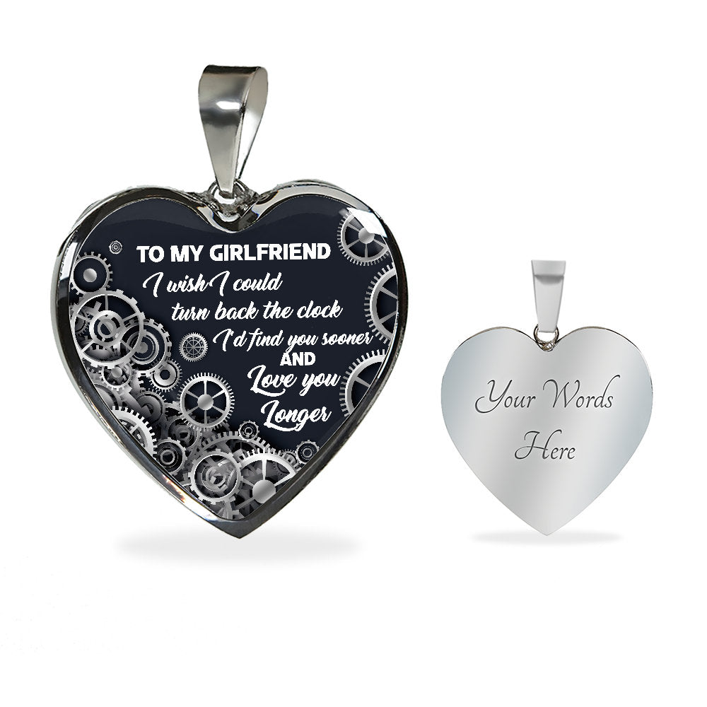 To My Girlfriend Turn Back The Clock Heart Necklace Pendant